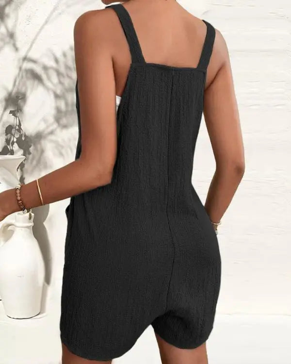 Chain Strap Pocket Design Knotted Casual Romper