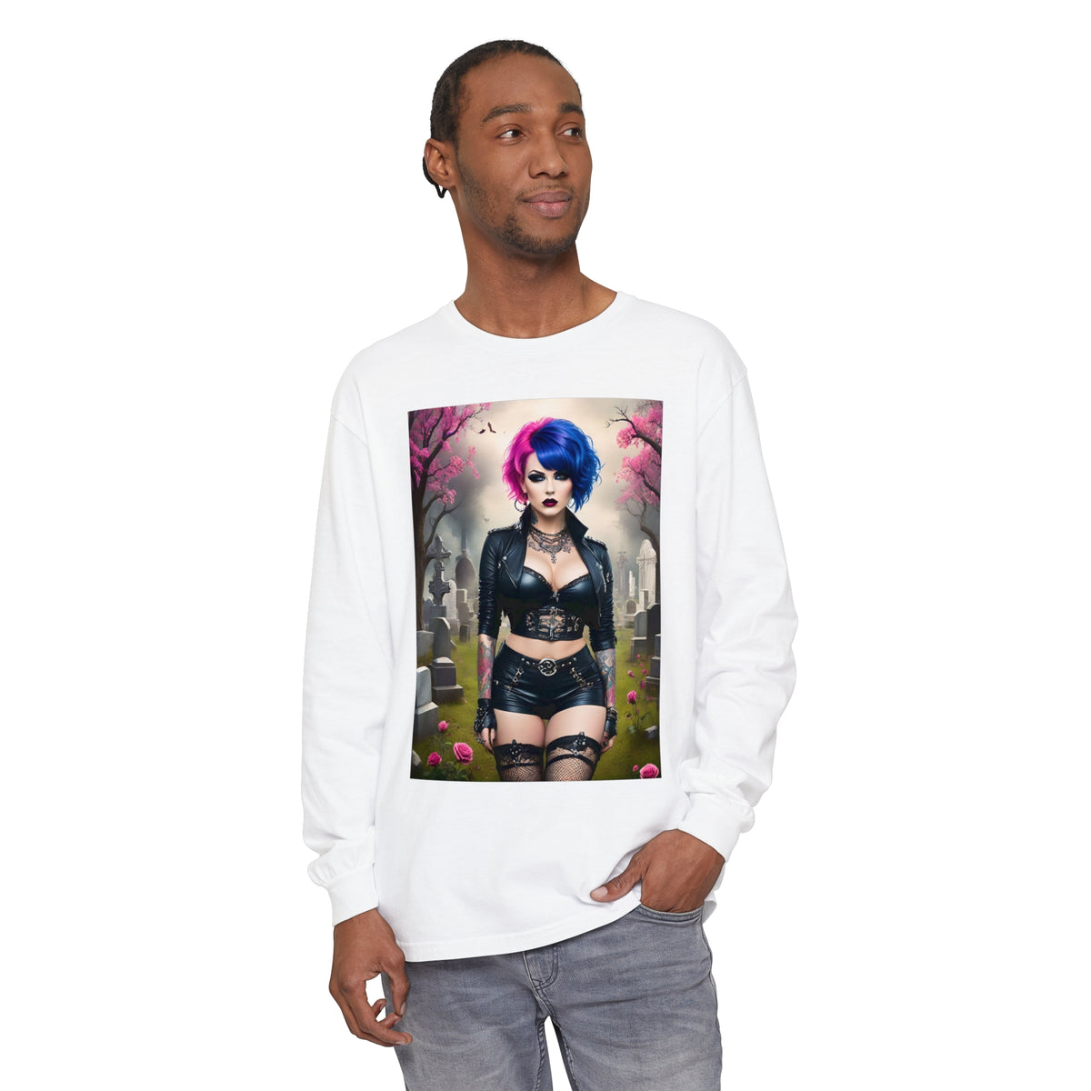 Goth Graveyard Girl Series - Design Thirteen - Unisex Garment-dyed Long Sleeve T-Shirt