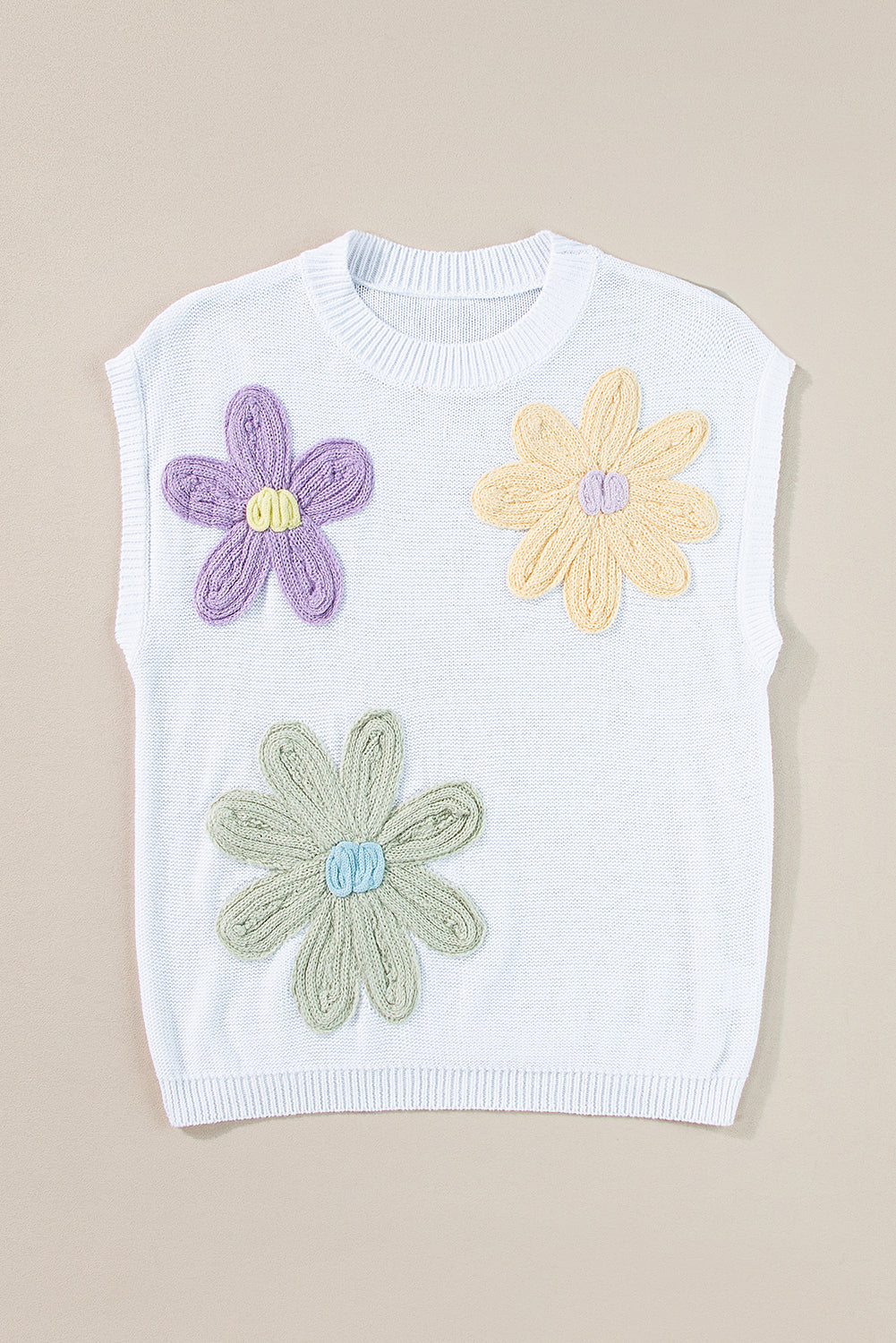 Moonlight Jade Multi Crochet Flower Knit Short Sleeve Sweater Top