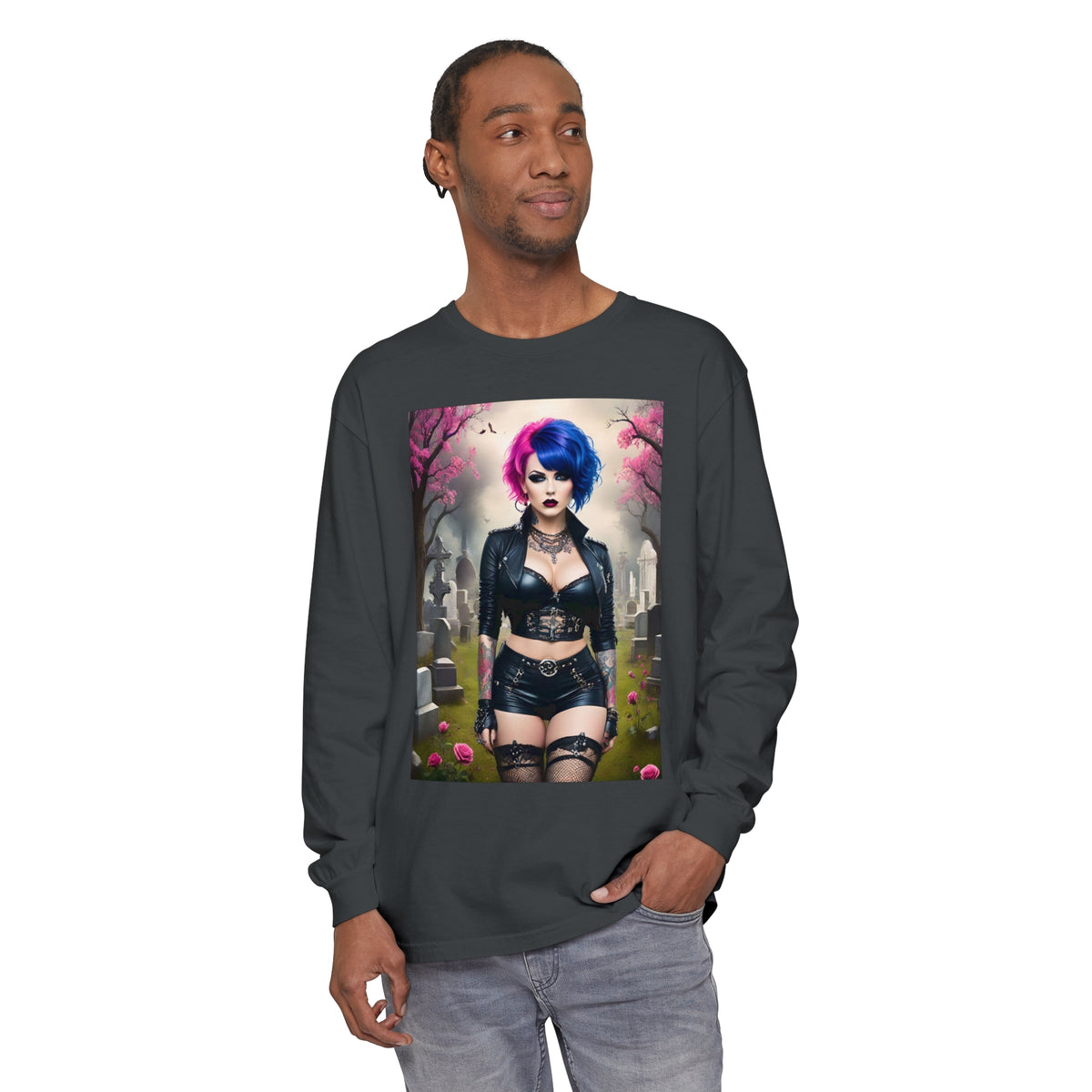 Goth Graveyard Girl Series - Design Thirteen - Unisex Garment-dyed Long Sleeve T-Shirt