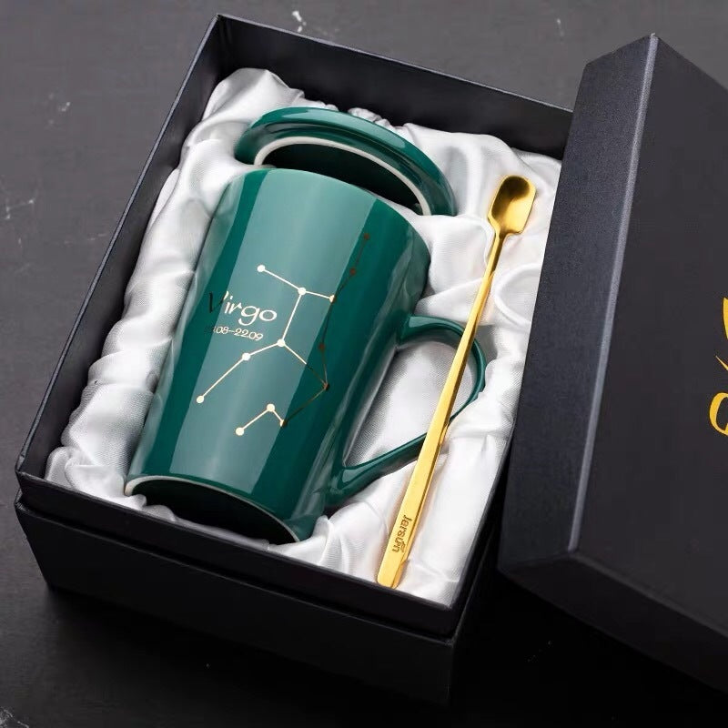 Dark green constellation ceramic mug gift set