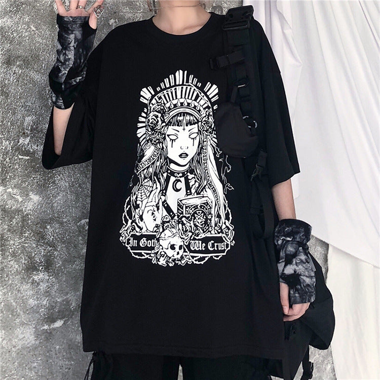 Diablo Goddess Design Casual Round Neck Short Sleeved Graphic Print Tee Shirt