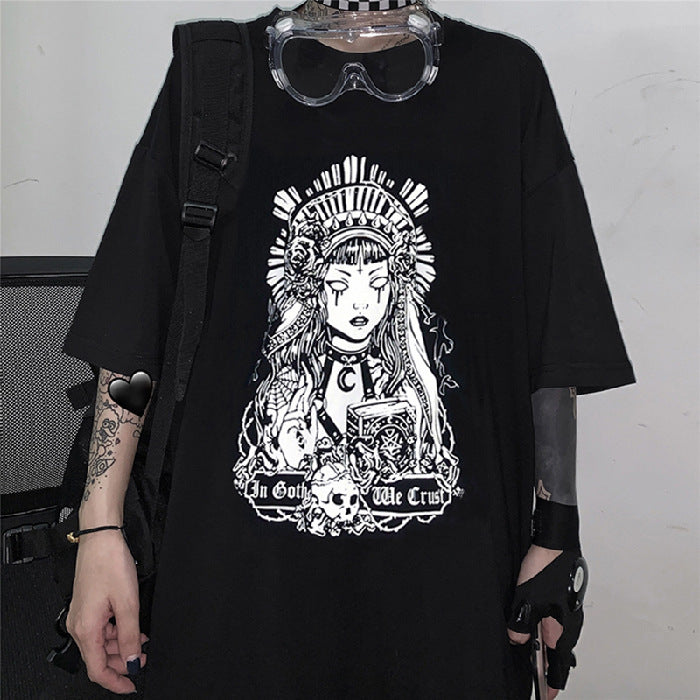 Diablo Goddess Design Casual Round Neck Short Sleeved Graphic Print Tee Shirt