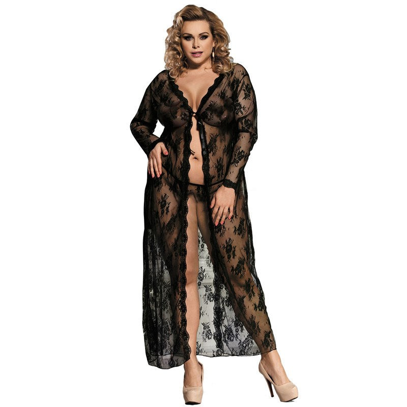 Temptation Lacy Robe Plus Size Sexy Lingerie Festival Cover Up