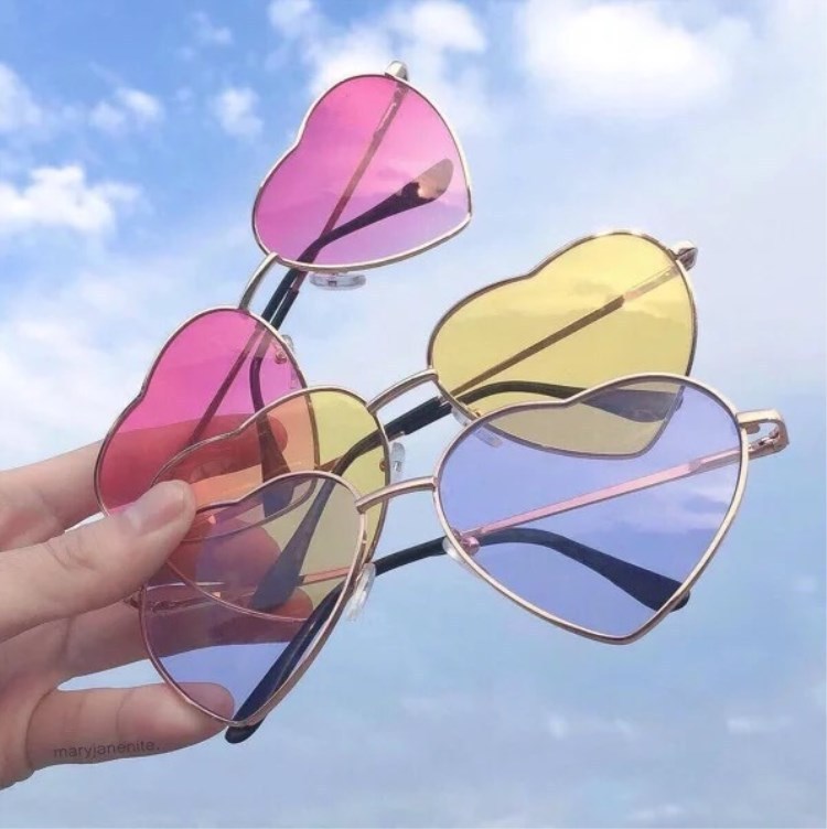 Heart Shaped Wire Rim Mirrored Pastel Fashion Sunglasses