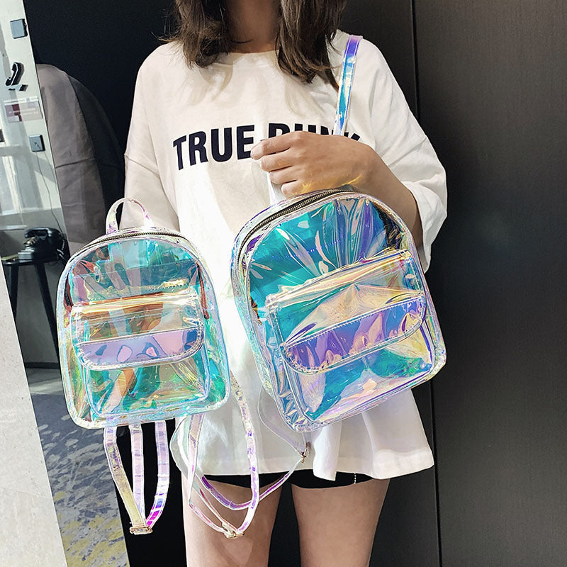 Laser Jelly Bag Transparent Holographic Medium Sized Backpack