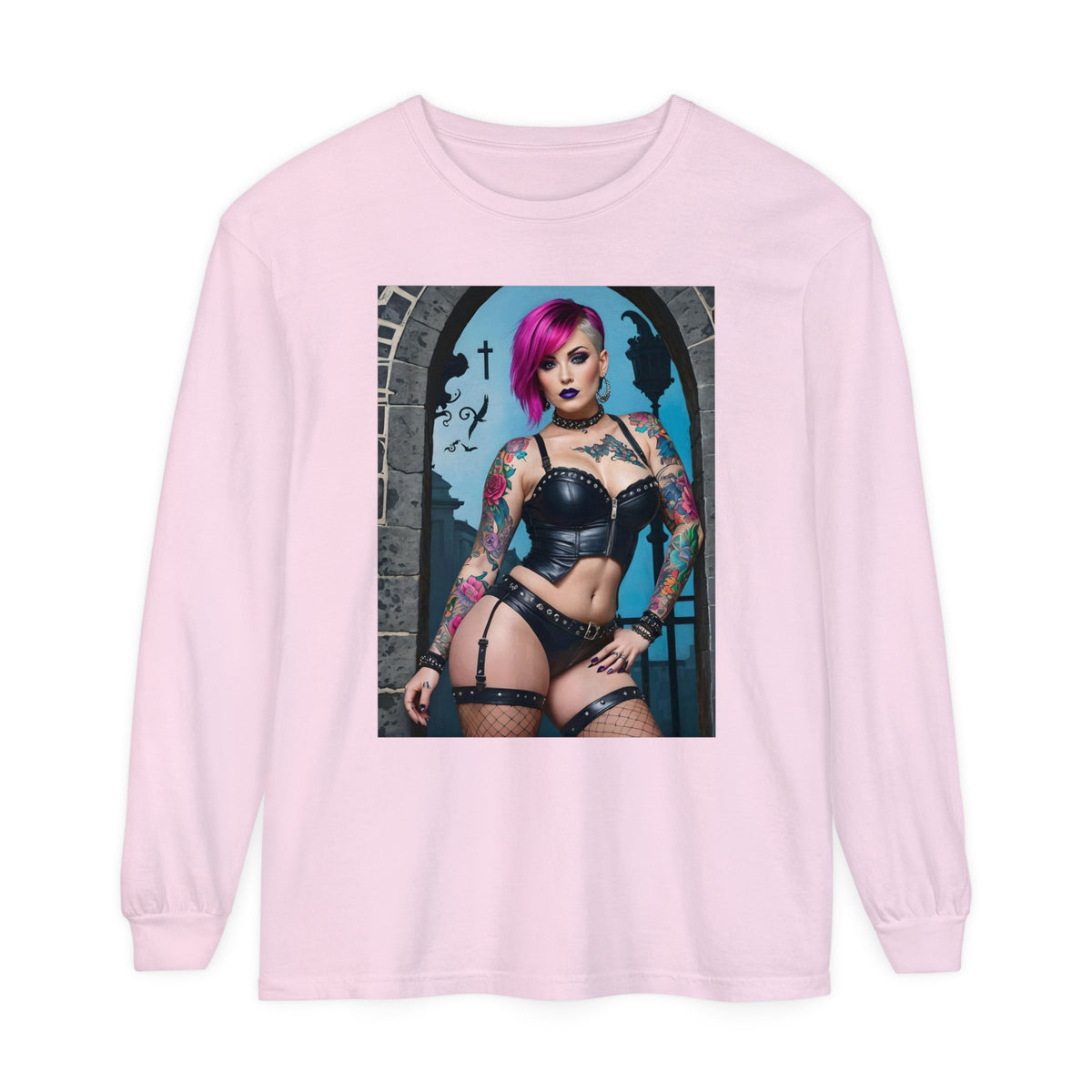 Goth Graveyard Girl Series - Design Six - Unisex Garment-dyed Long Sleeve T-Shirt