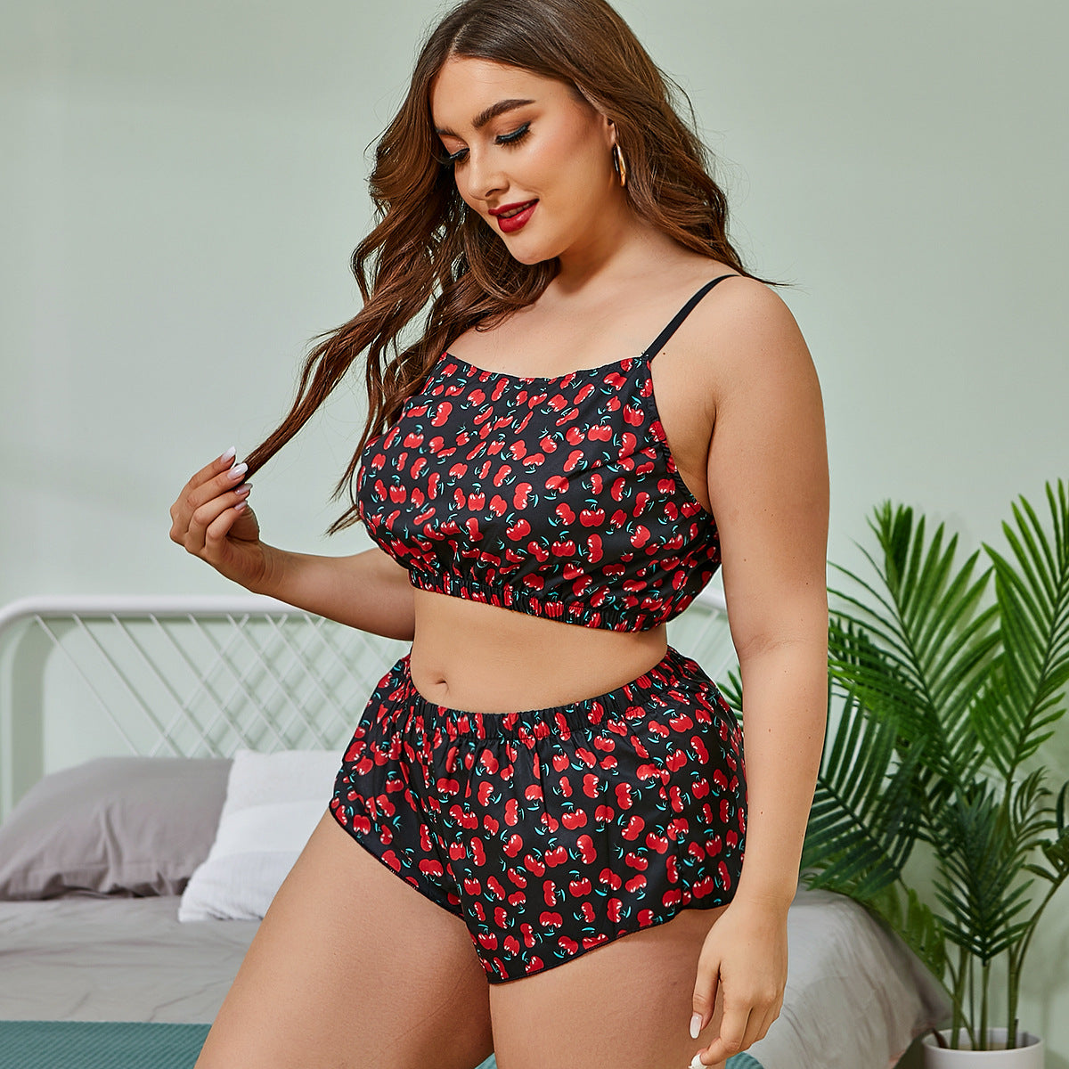 She’s My Cherry Pie Two Piece Plus Size Lingerie Loungewear Set