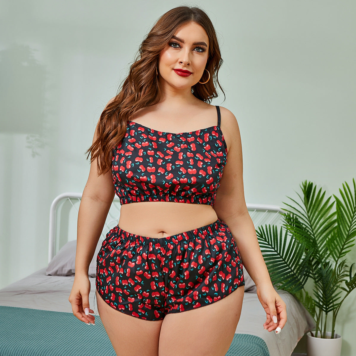 She’s My Cherry Pie Two Piece Plus Size Lingerie Loungewear Set