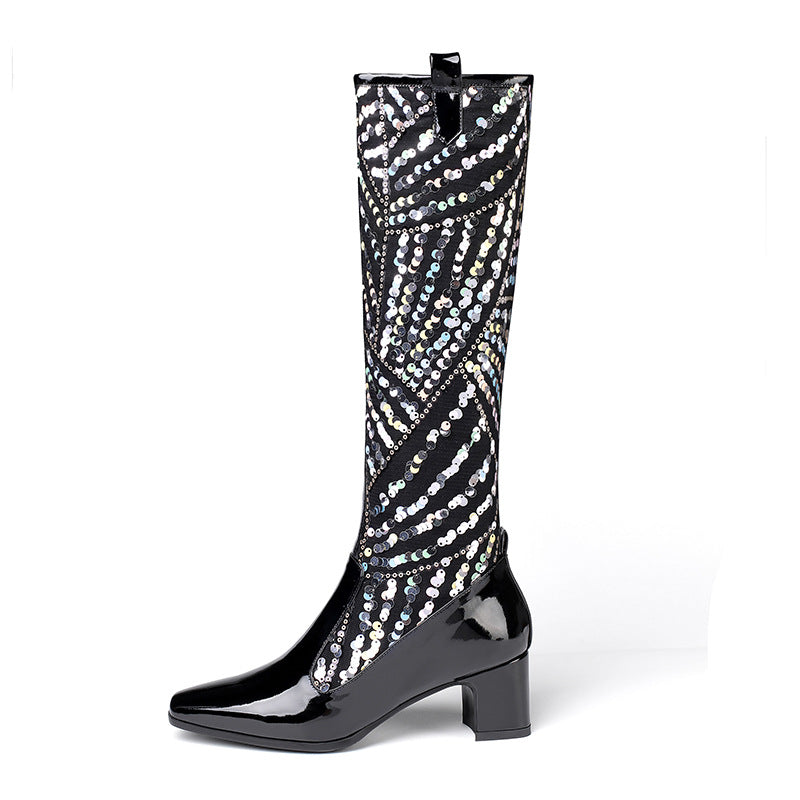 Sequin Sparkling Night Club Glitzy Sexy Mid Heel Boots