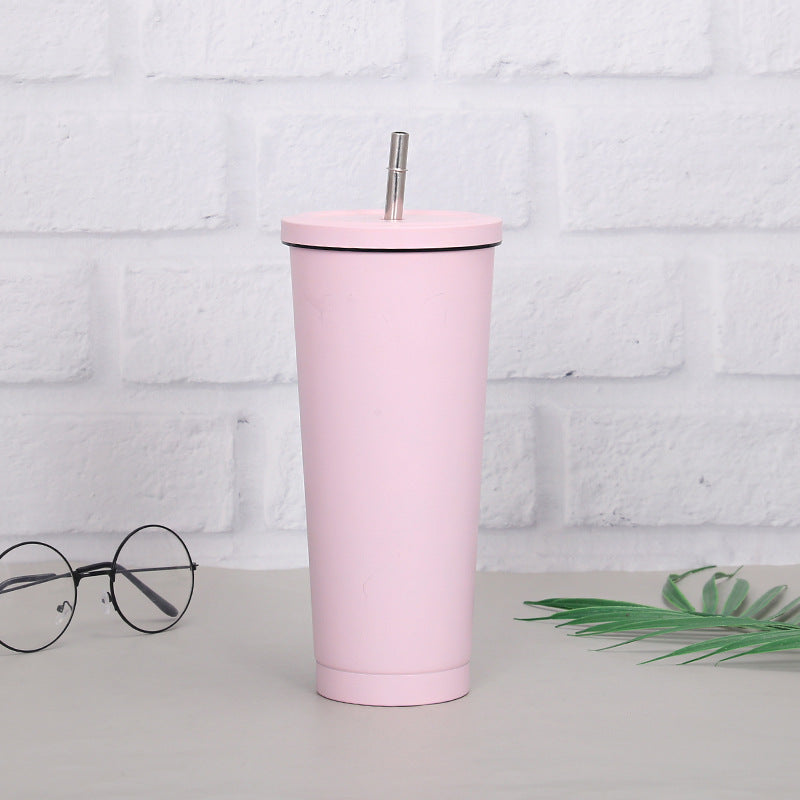 Creative Coffee Cup with Stainless Steel Straw Cup Insulation Cup