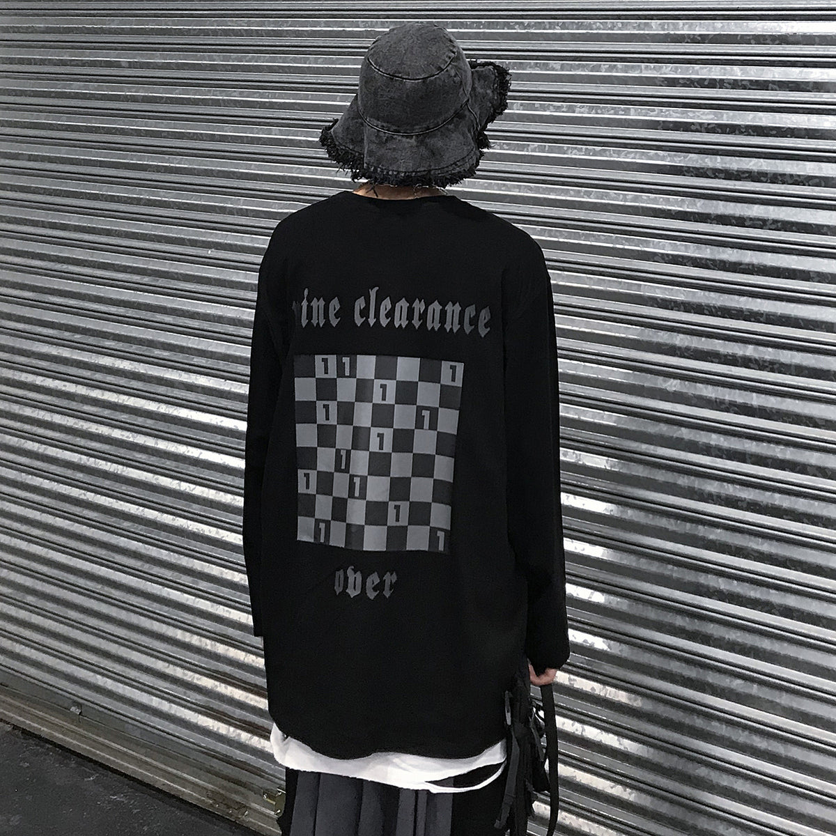 Retro Checkerboard Print High Street Dark Wind Long Sleeves