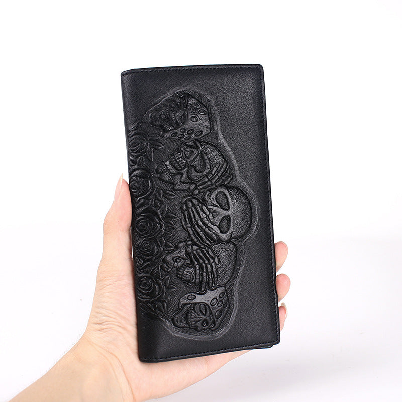 Rose Skull Punk Rock Wallet Long Men's Clutch