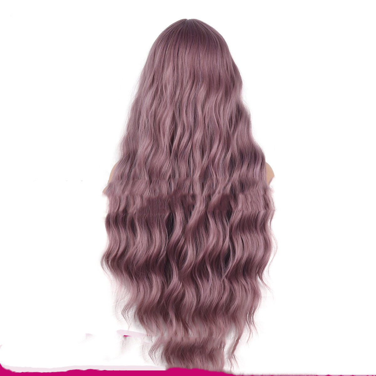 Rose Gold Dyed Hair Split Bangs Long Length Wavy Chemical Fiber Cosplay Wig