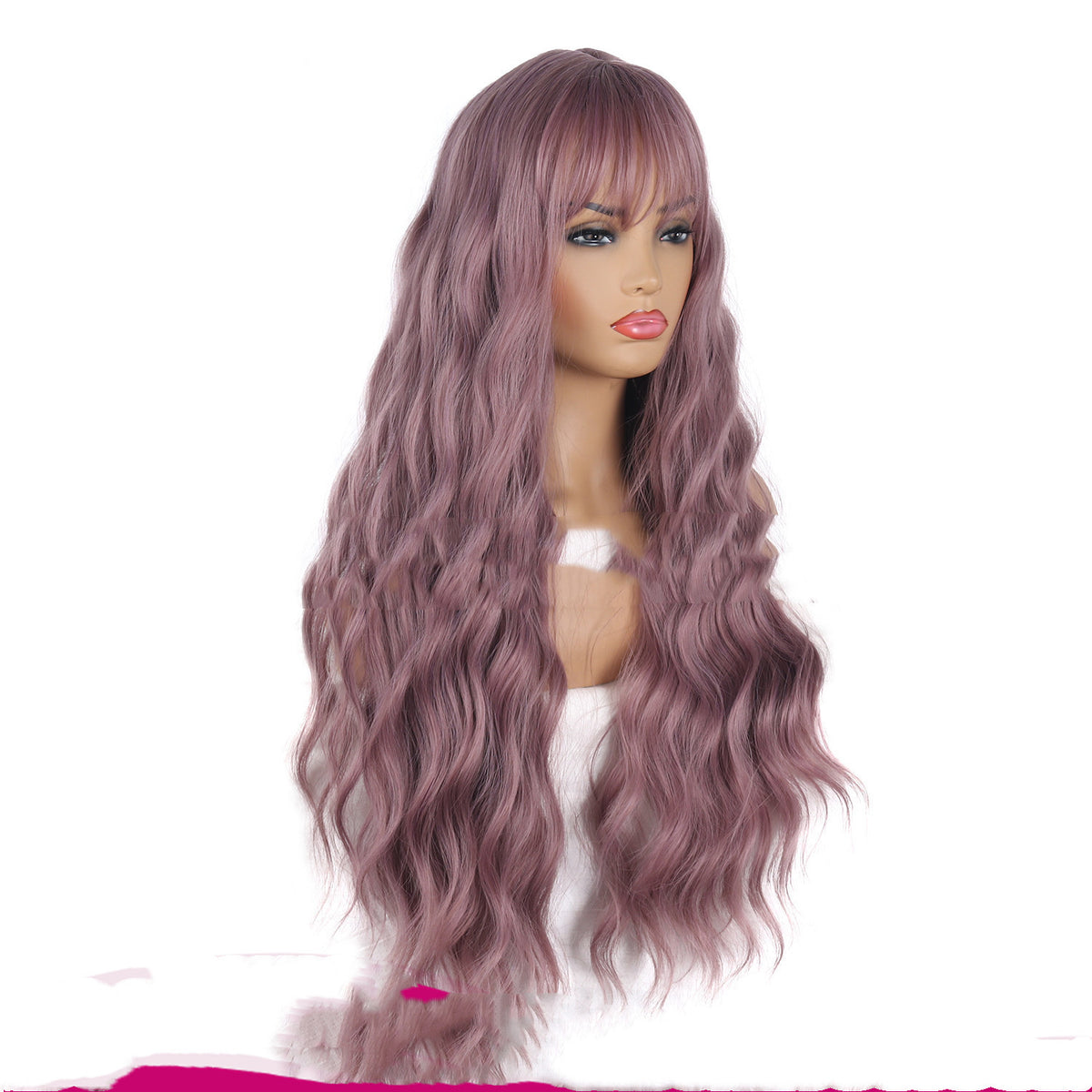 Rose Gold Dyed Hair Split Bangs Long Length Wavy Chemical Fiber Cosplay Wig