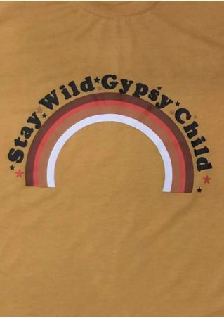 Stay Wild Hippie Child Slogan Rainbow Round Neck Short Sleeves Tee Shirt