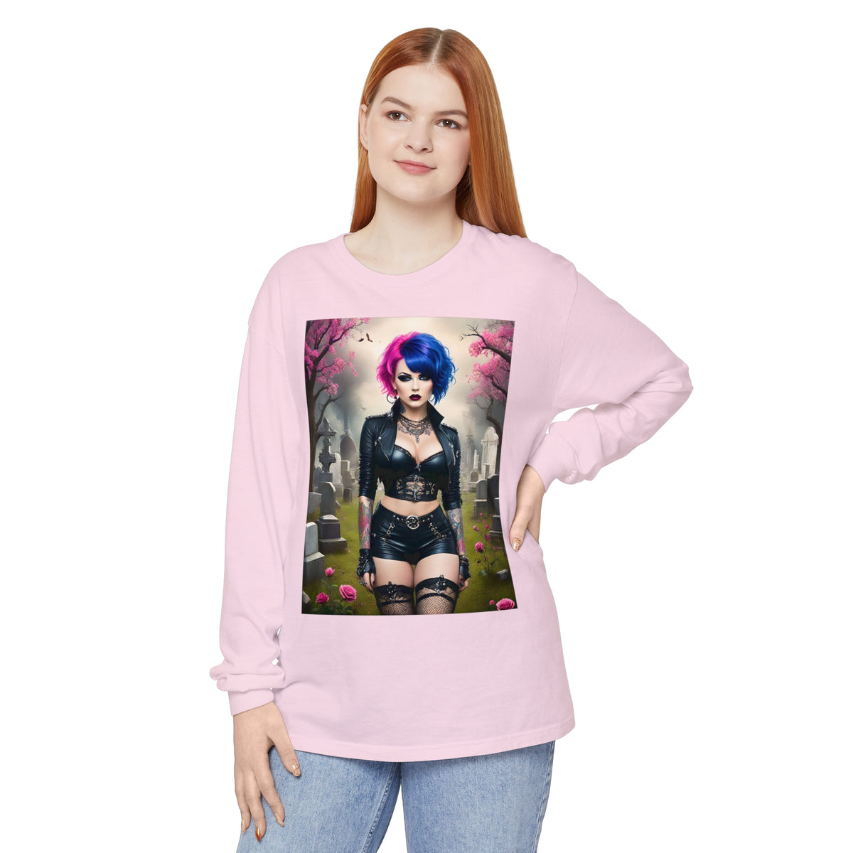 Goth Graveyard Girl Series - Design Thirteen - Unisex Garment-dyed Long Sleeve T-Shirt