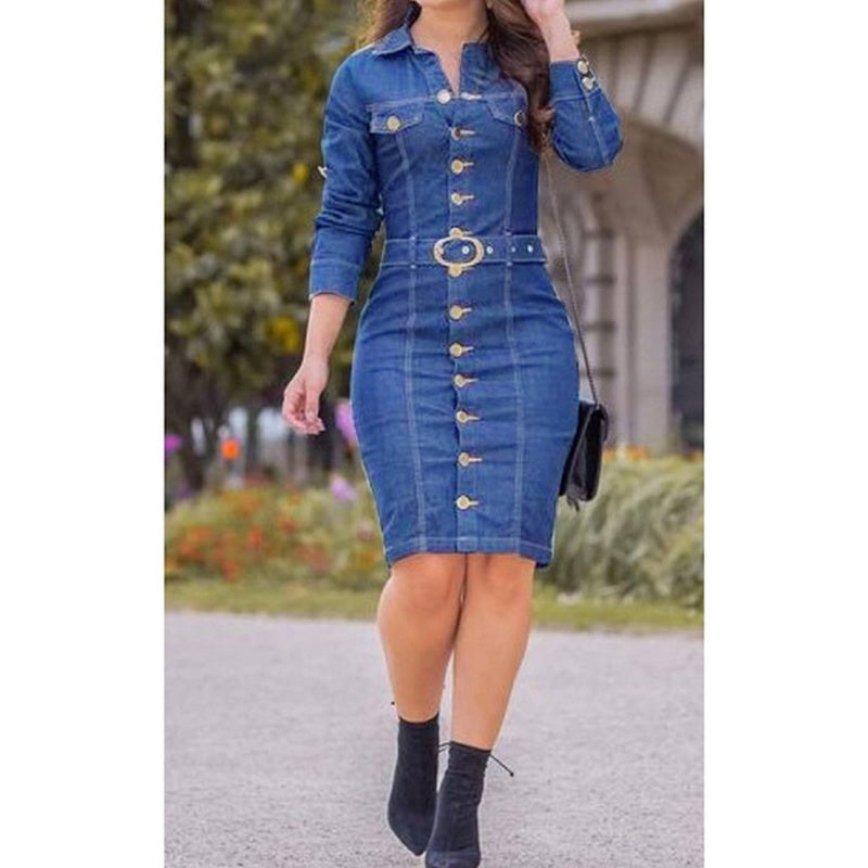 Sexy And Sassy Slim Fir Long Sleeved Denim Dress