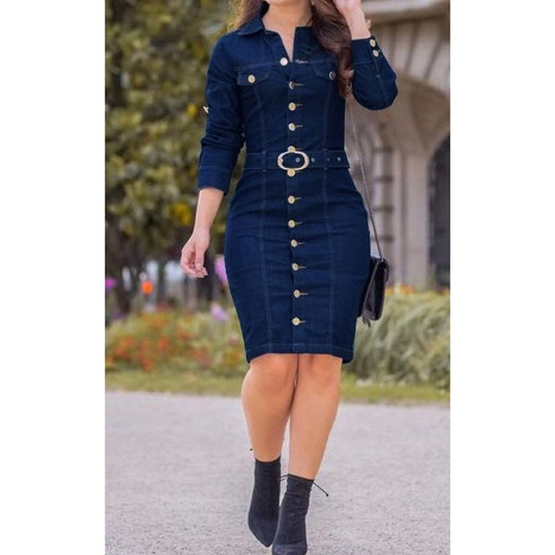 Sexy And Sassy Slim Fir Long Sleeved Denim Dress