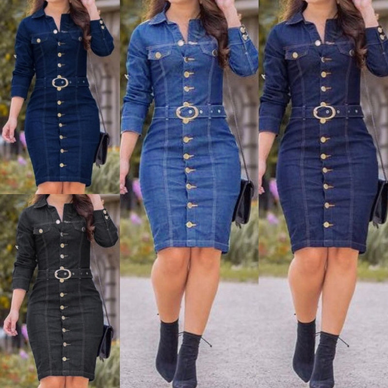 Sexy And Sassy Slim Fir Long Sleeved Denim Dress