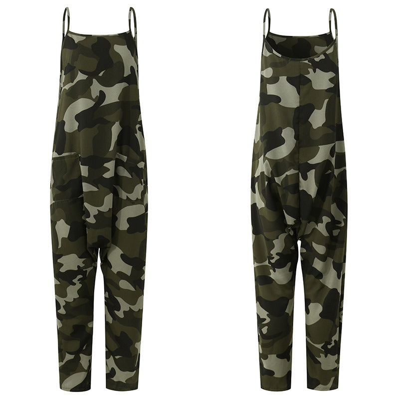 Summer Sleeveless Casual Loose Camouflage Printed Jumpsuit Harem Pants