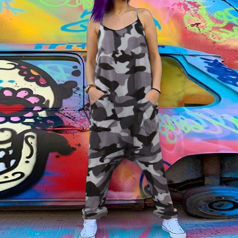 Summer Sleeveless Casual Loose Camouflage Printed Jumpsuit Harem Pants