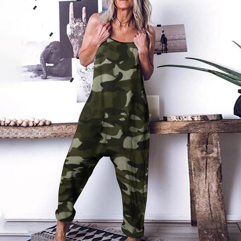 Summer Sleeveless Casual Loose Camouflage Printed Jumpsuit Harem Pants