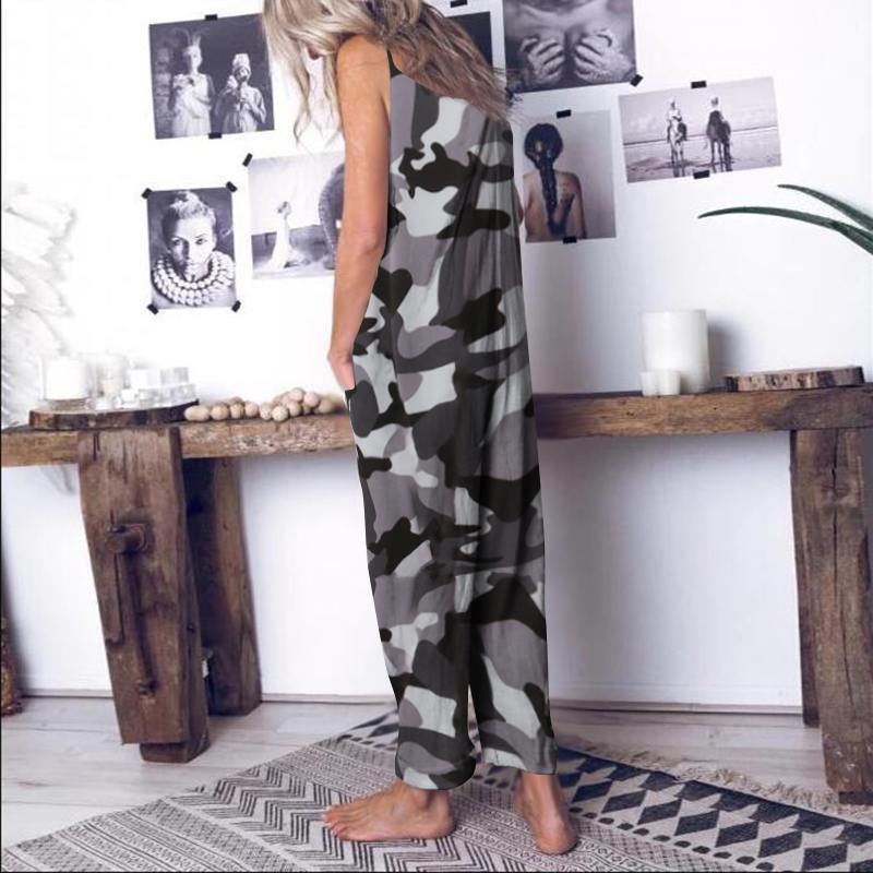 Summer Sleeveless Casual Loose Camouflage Printed Jumpsuit Harem Pants