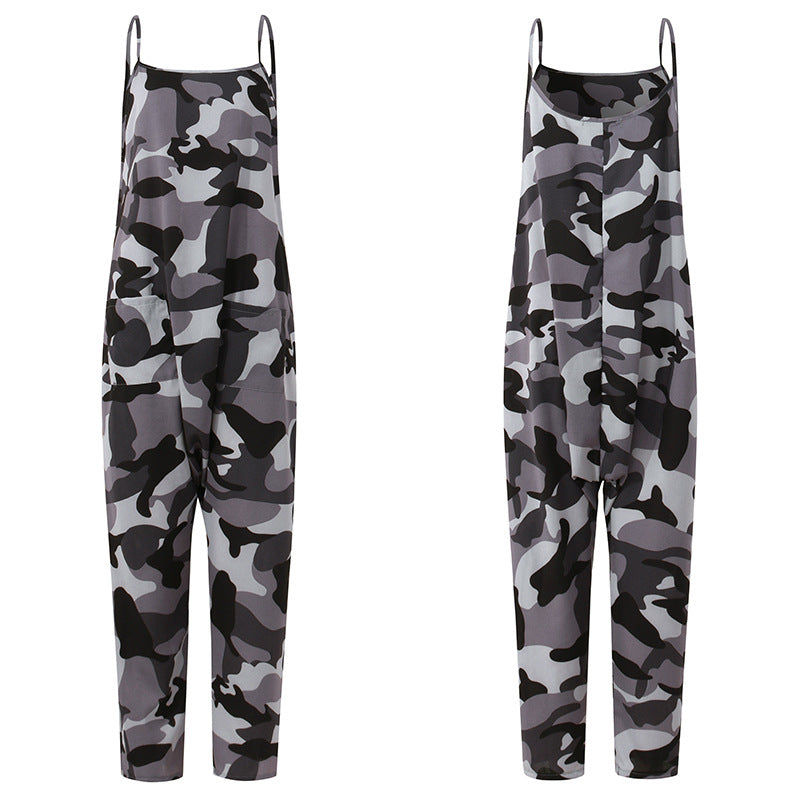 Summer Sleeveless Casual Loose Camouflage Printed Jumpsuit Harem Pants