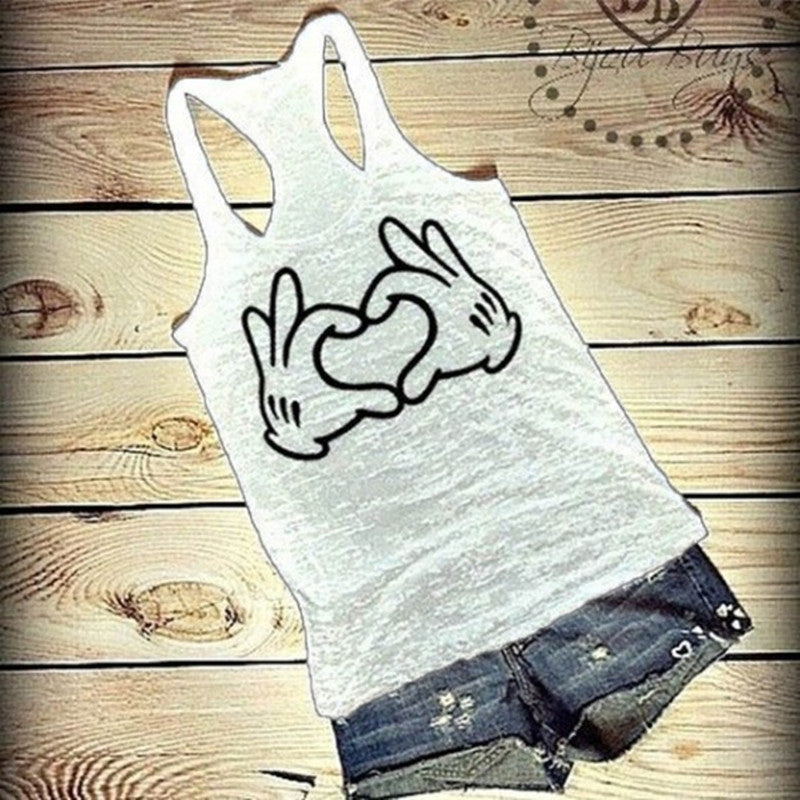 Racer Back Heart Hands Casual Graphic Print Tank Top