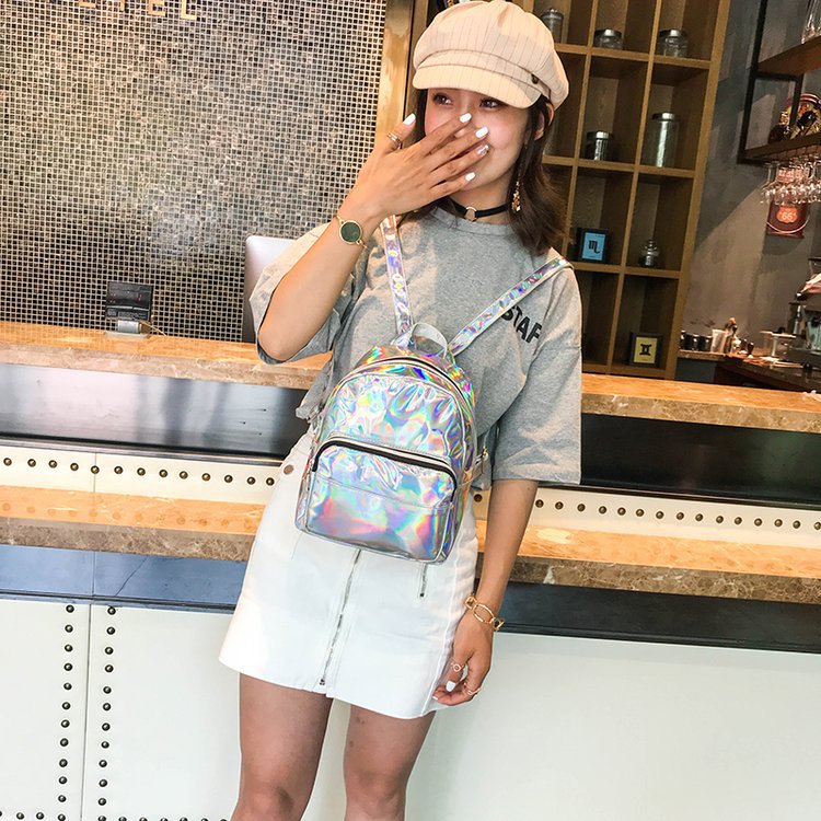 Small Size Holographic Shoulder Bag Backpack With Front Zipper Pocket