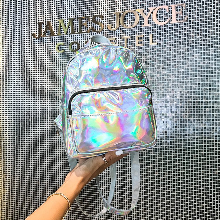 Small Size Holographic Shoulder Bag Backpack With Front Zipper Pocket