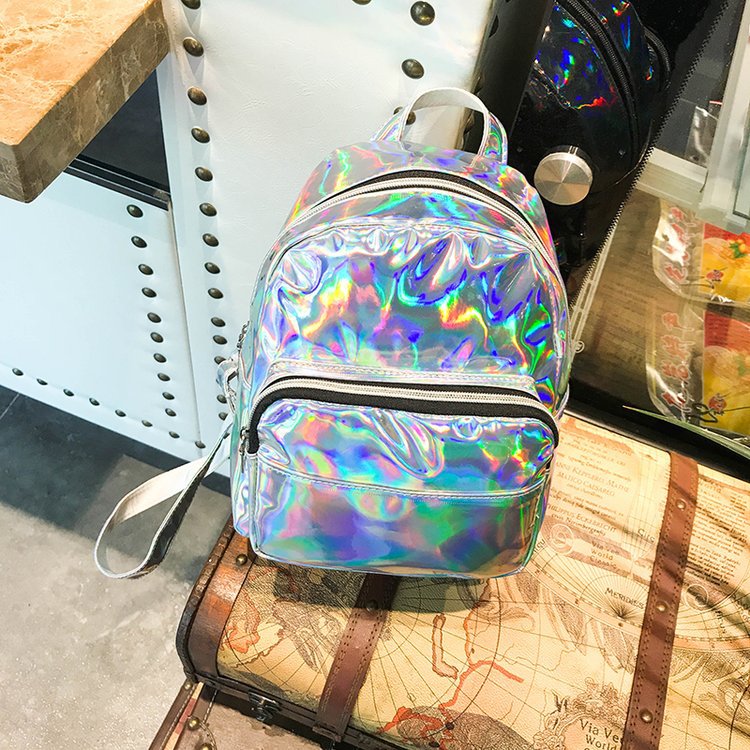 Small Size Holographic Shoulder Bag Backpack With Front Zipper Pocket