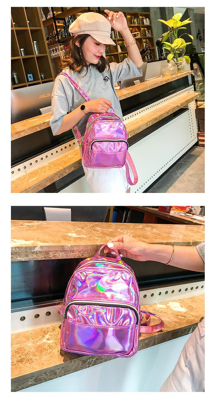 Small Size Holographic Shoulder Bag Backpack With Front Zipper Pocket