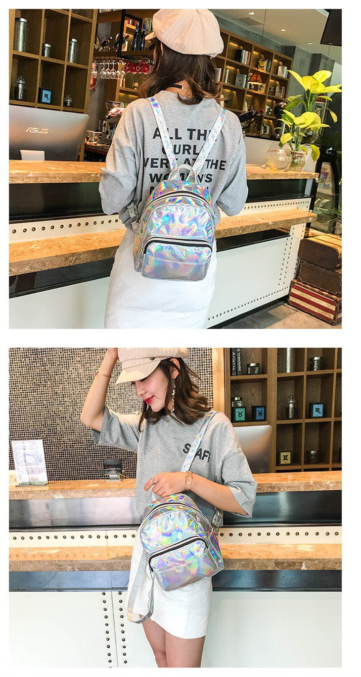 Small Size Holographic Shoulder Bag Backpack With Front Zipper Pocket