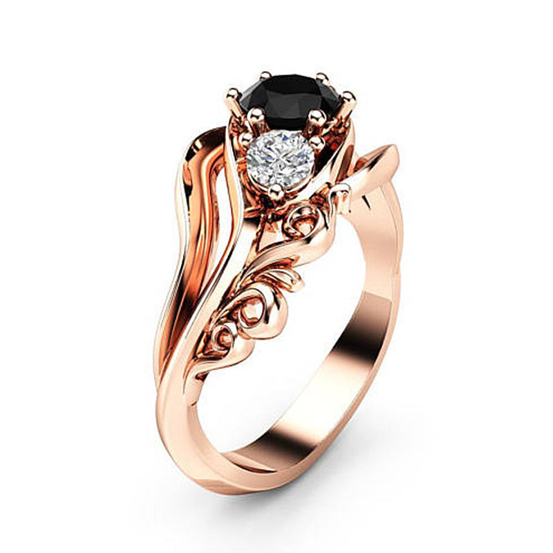 European And American Temperament Black Yue Stone Rose Gold Plated Women's Ring