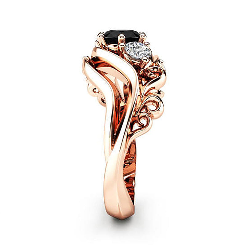 European And American Temperament Black Yue Stone Rose Gold Plated Women's Ring