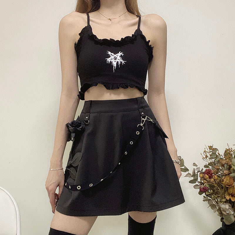 Black Pockets High Waist Zipper Pleated Gothic Punk Streetwear Casual Cargo Skirt Festival Fashion