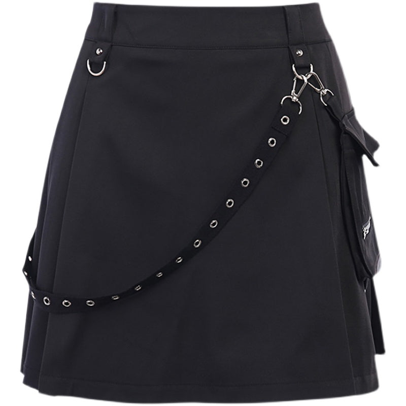 Black Pockets High Waist Zipper Pleated Gothic Punk Streetwear Casual Cargo Skirt Festival Fashion