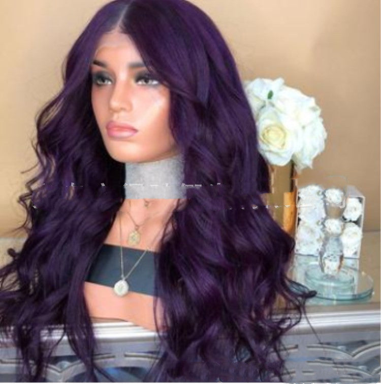 Medium Long Curly Hair Fashion Big Wave Cosplay Anime Purple Synthetic Wig