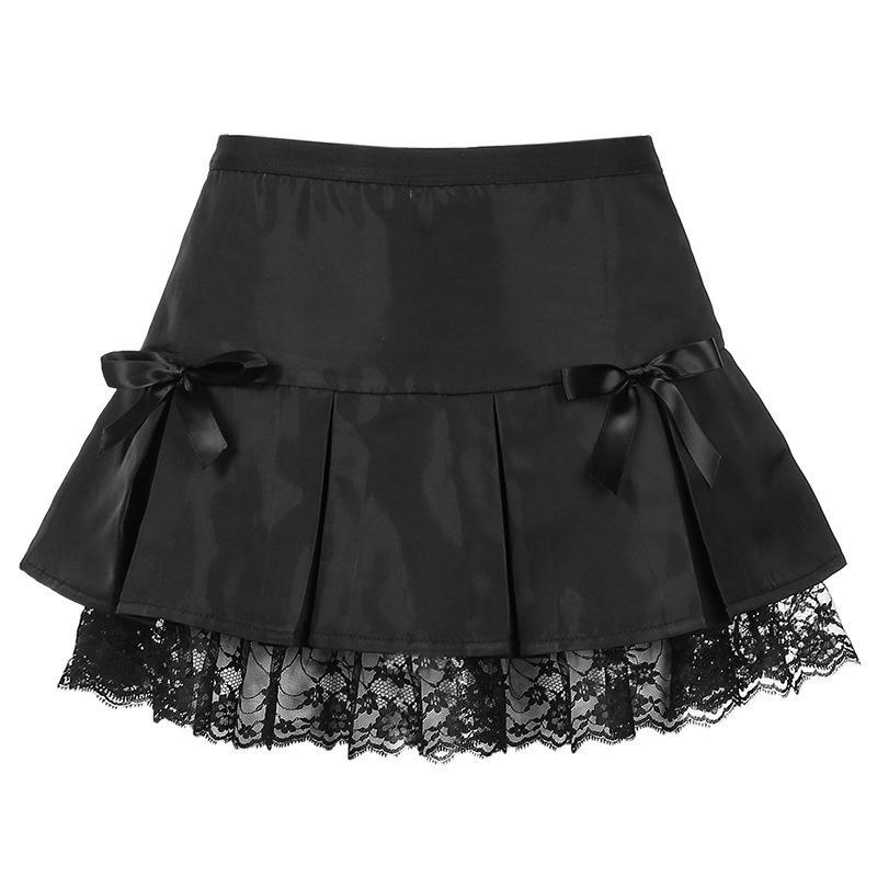 Ribbons And Lace Ruffled A Line Gothic Stacked Sexy Mini Skirt