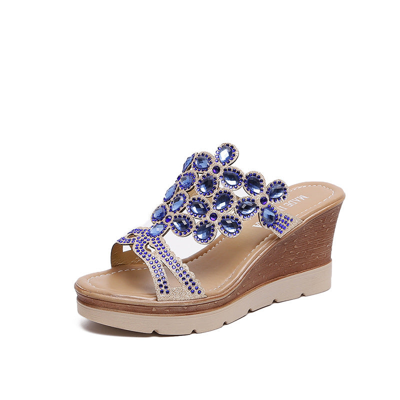 Rhinestone Platform Sandals And Slippers With Slope Heels