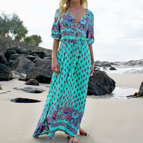 Trendy Beach Long Dress Bohemian Style One-piece Dress