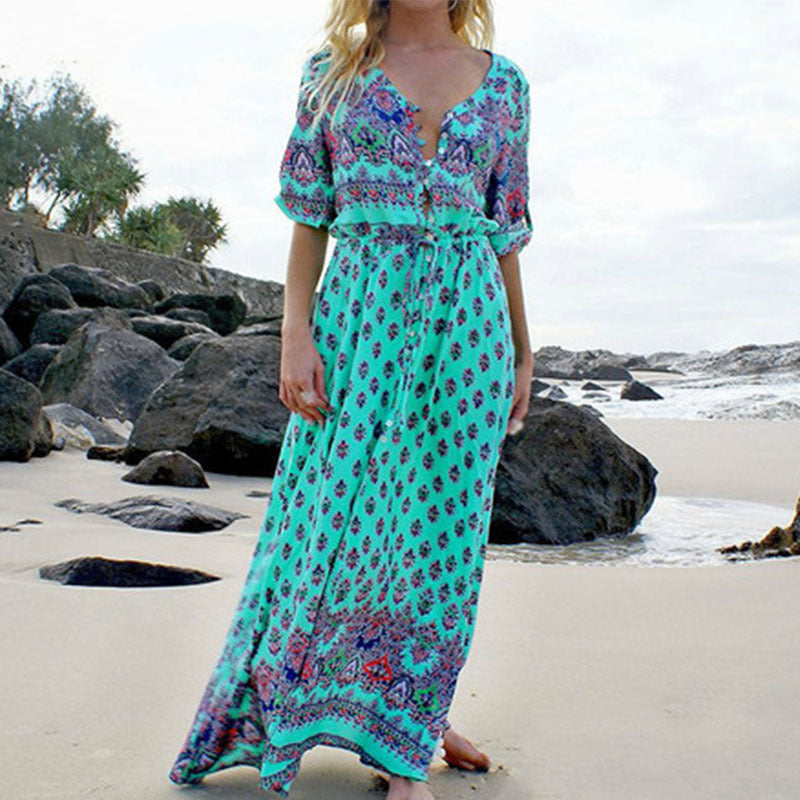 Trendy Beach Long Dress Bohemian Style One-piece Dress