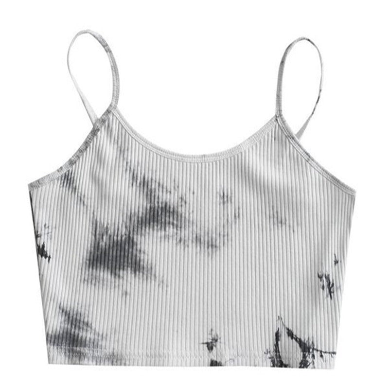 Ribbed Tie Dye Crop Camisole Spaghetti Strap Tank Top