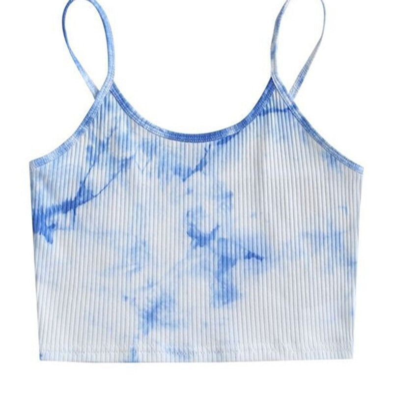 Ribbed Tie Dye Crop Camisole Spaghetti Strap Tank Top