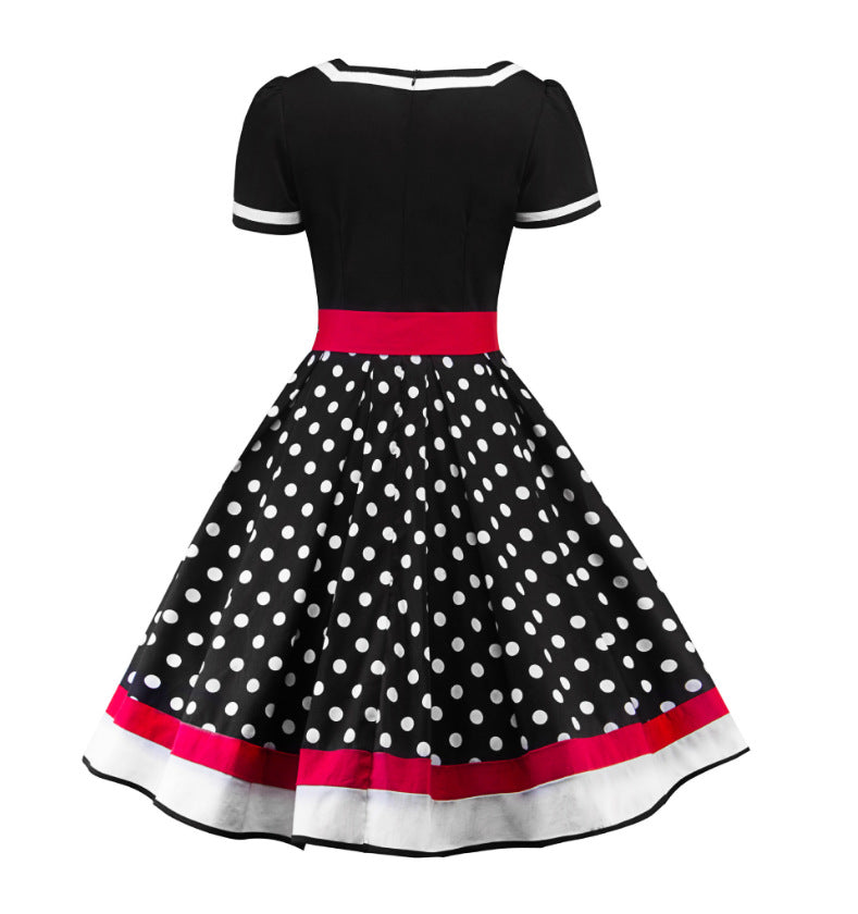 Polka Dot Red and White Trimmed Retro Swing Dress