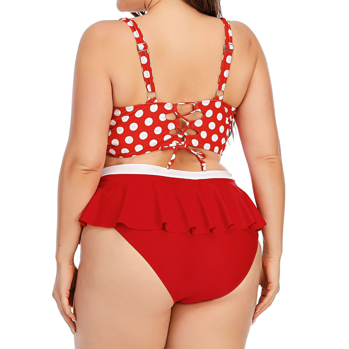 Plus Size Polka Dot Bop Women’s Swimwear Push Up Top Ruffle High Waisted Bottom Bikini Set