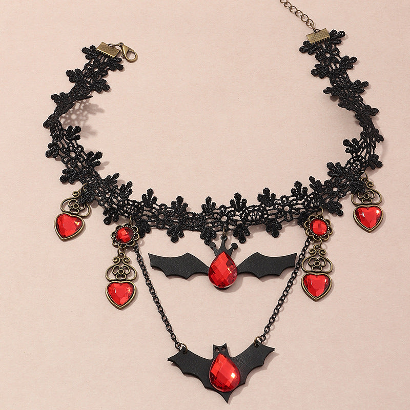 Red Batty For You Lace Choker Necklace For Women Black Layered Necklace