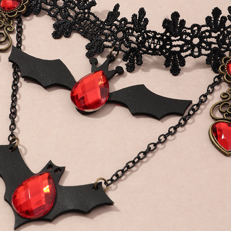 Red Batty For You Lace Choker Necklace For Women Black Layered Necklace